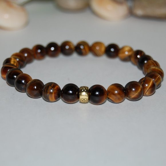 Tiger Eye Bracelet,Tiger Eye Gemstone and Golden Charm,Tiger Eye 8mm Bea… - Picture 3 of 3